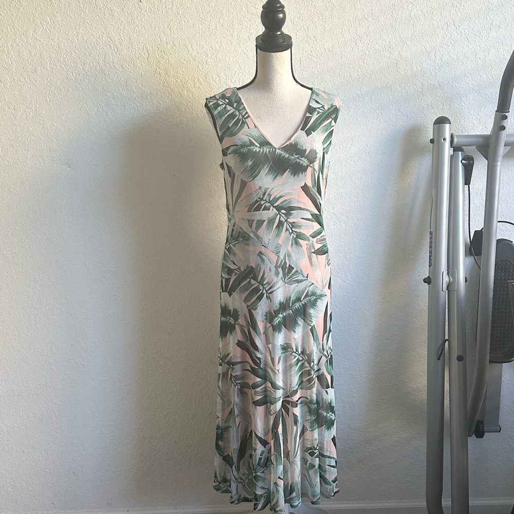 Kate and Lily Sleeveless Tropical Green and Cream Sleeveless Dress Size 8
